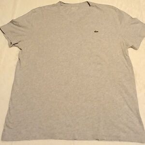 Lacoste V-Neck T-Shirt Men XL Heather Gray Crocodile Logo Premium Pima Cotton